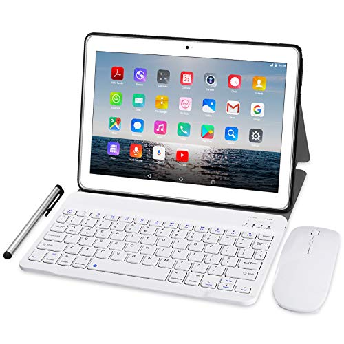 10 Inch 4G LTE Tablet - TOSCIDO Octa Core 1.6GHz Android Tablet 10.0,4GB RAM, 64GB ROM, Dual Sim, WiFi, Wireless Keyboard | Mouse | Cover for M863 Tablet and More Included – Silver